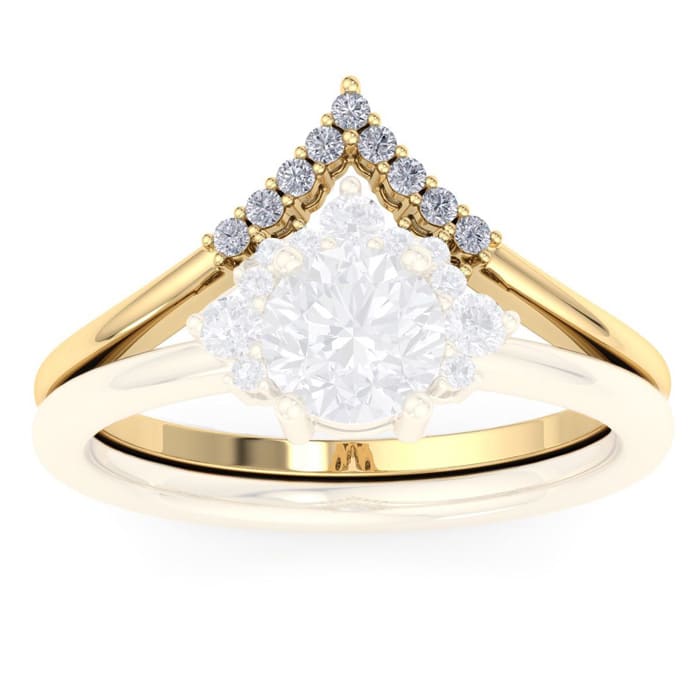 Moissanite Engagement Ring; 1/10 Carat Matching V Crown Moissanite Wedding Band Ring In 14 Karat Yellow Gold
