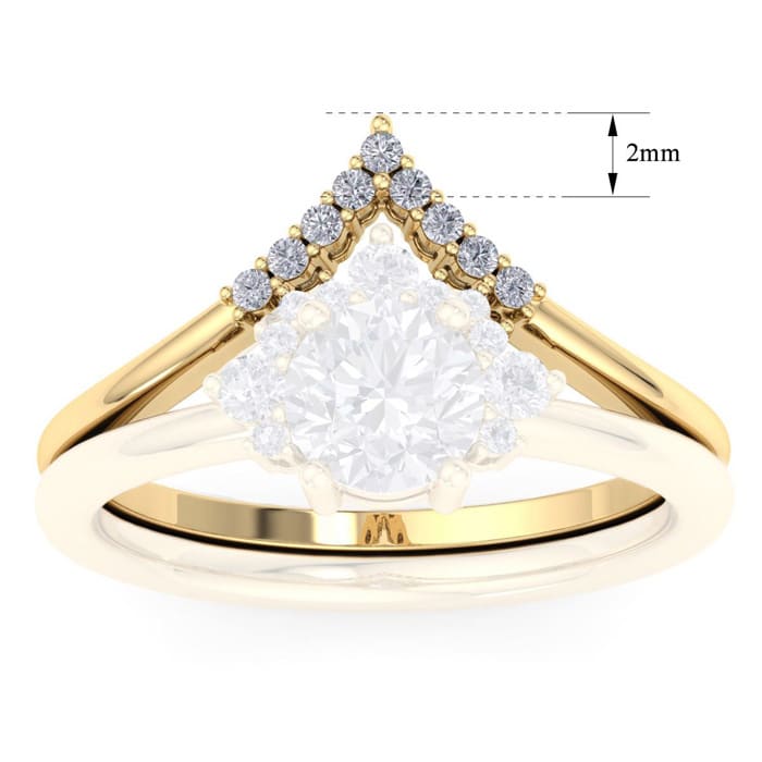 Moissanite Engagement Ring; 1/10 Carat Matching V Crown Moissanite Wedding Band Ring In 14 Karat Yellow Gold