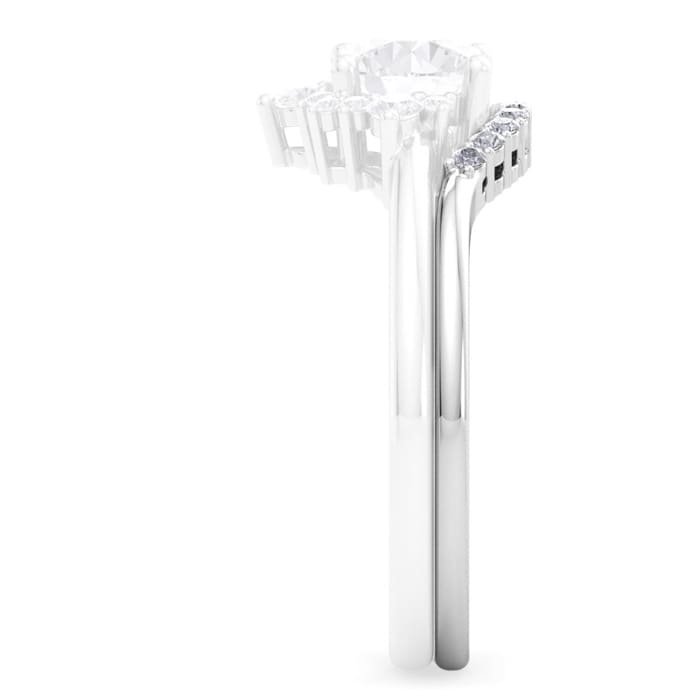 Moissanite Engagement Ring; 1/10 Carat Matching C Crown Moissanite Wedding Band Ring In 14 Karat White Gold