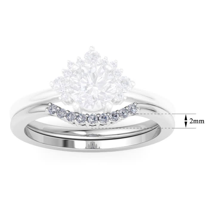 Moissanite Engagement Ring; 1/10 Carat Matching C Crown Moissanite Wedding Band Ring In 14 Karat White Gold