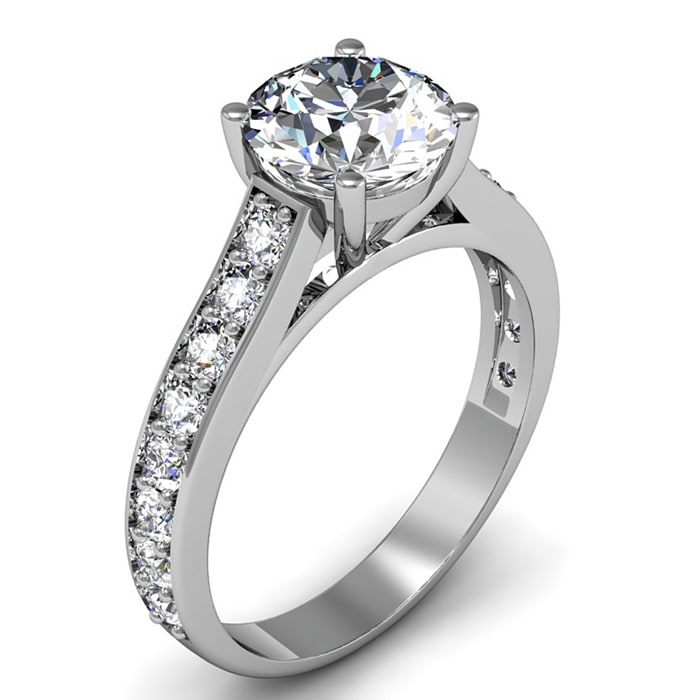 2 Carat Classic Engagement Ring With 1 1/2 Carat Center Diamond In 14K White Gold