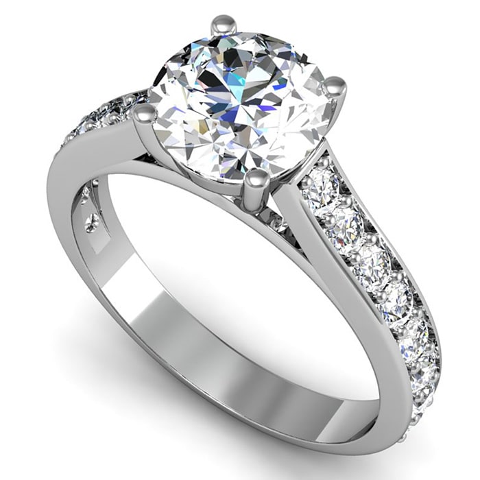 2 Carat Classic Engagement Ring With 1 1/2 Carat Center Diamond In 14K White Gold