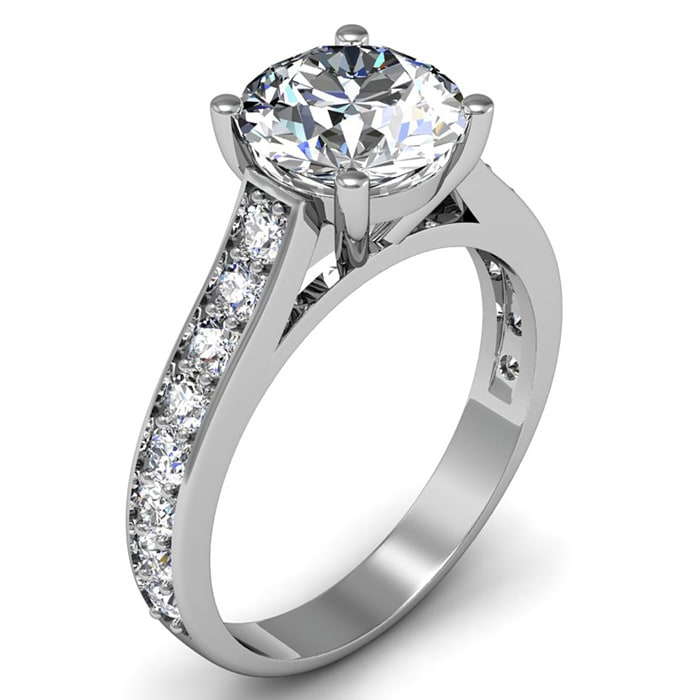 2 1/2 Carat Classic Engagement Ring With 2 Carat Center Diamond In 14K White Gold