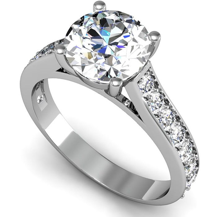2 1/2 Carat Classic Engagement Ring With 2 Carat Center Diamond In 14K White Gold