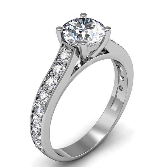 1 1/2 Carat Classic Engagement Ring With 1 Carat Center Diamond In 14K White Gold