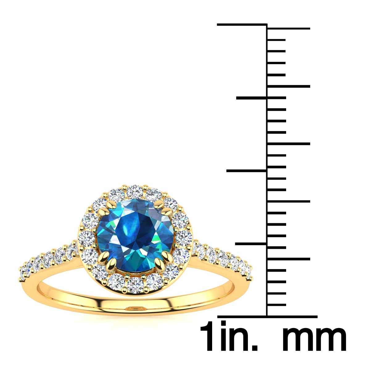 2 1/4 Carat Perfect Halo Blue Diamond Engagement Ring In 14K Yellow Gold