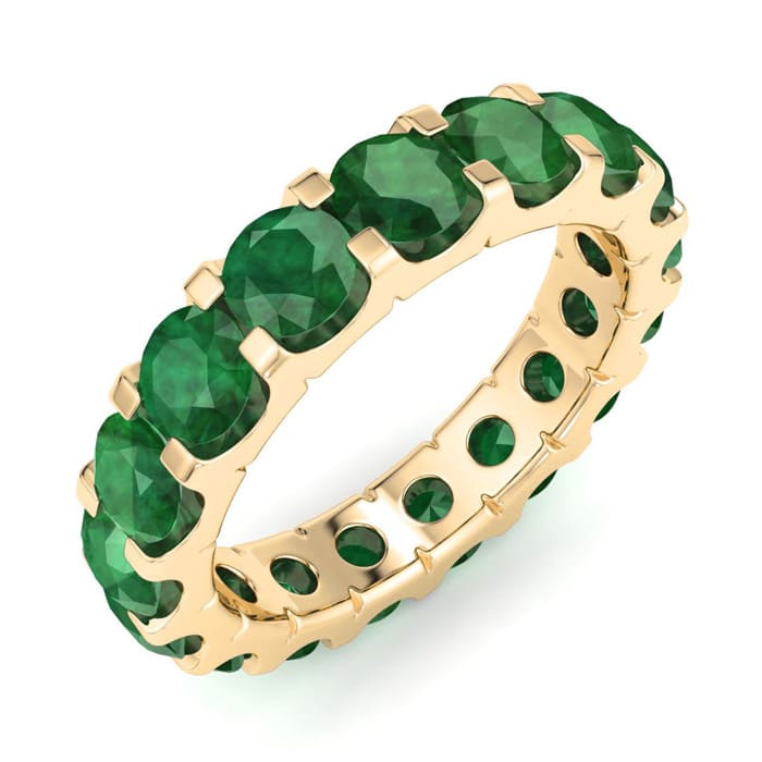 4 Carat Round Emerald Eternity Ring In 14 Karat Yellow Gold, Ring Size 6.5