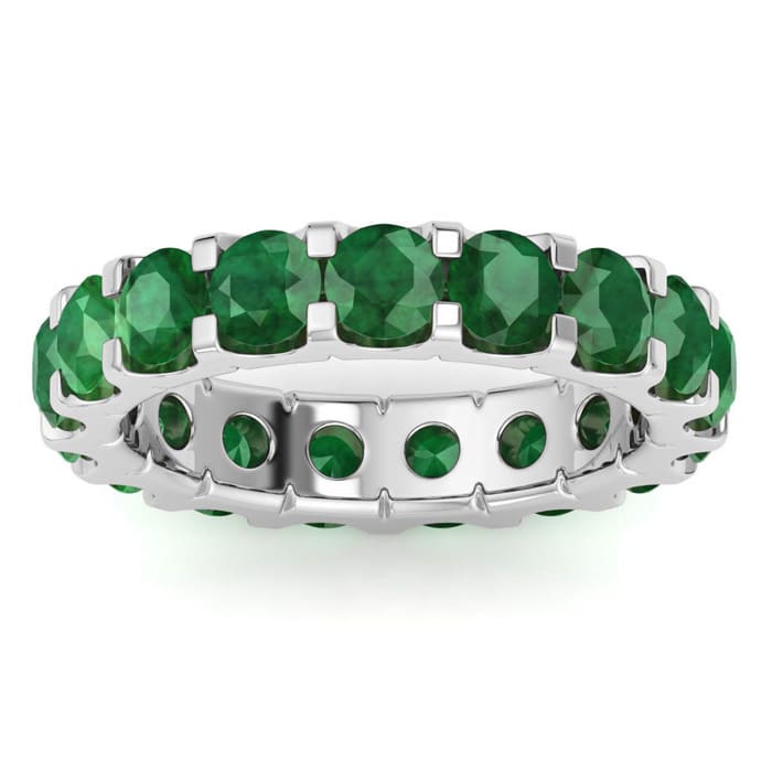 4 Carat Round Emerald Eternity Ring In Platinum, Ring Size 4