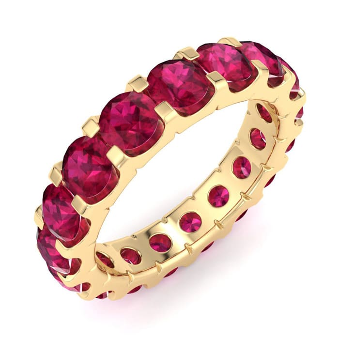 4 Carat Round Ruby Eternity Ring In 14 Karat Yellow Gold, Ring Size 4.5