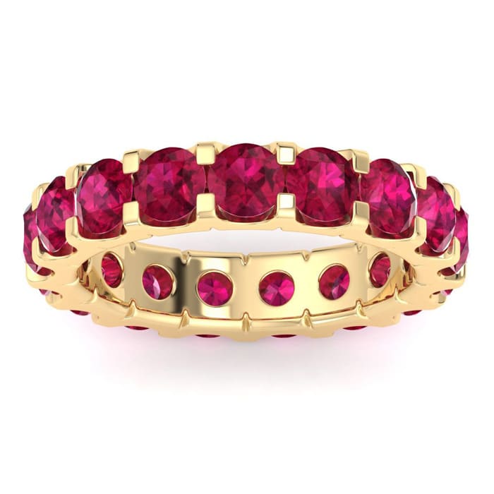4 Carat Round Ruby Eternity Ring In 14 Karat Yellow Gold, Ring Size 5