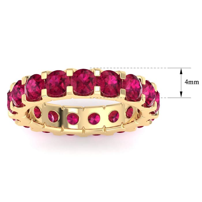 4 Carat Round Ruby Eternity Ring In 14 Karat Yellow Gold, Ring Size 5
