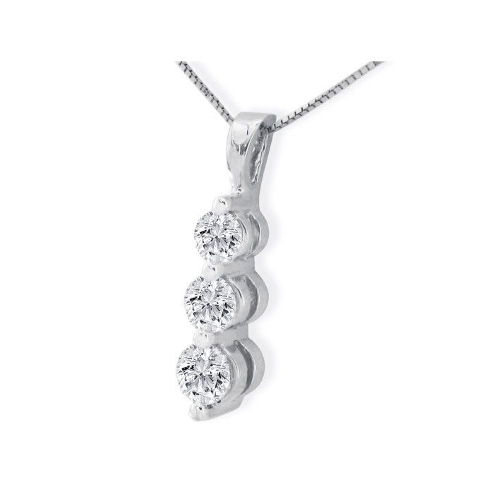 1/4ct Three Diamond Drop Style Diamond Pendant In 14k White Gold