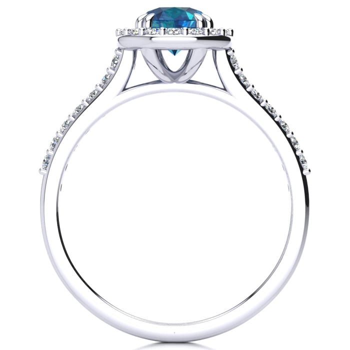 2 1/4 Carat Perfect Halo Blue Diamond Engagement Ring In 14K White Gold