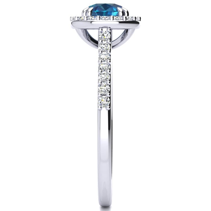 2 1/4 Carat Perfect Halo Blue Diamond Engagement Ring In 14K White Gold