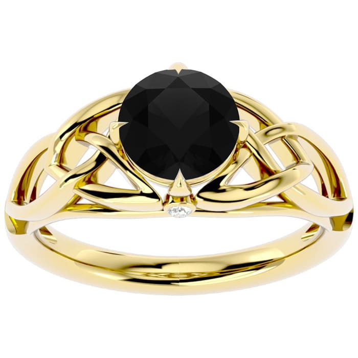 1 1/2 Carat Celtic Love Knot Black Moissanite Engagement Ring In 14 Karat Yellow Gold