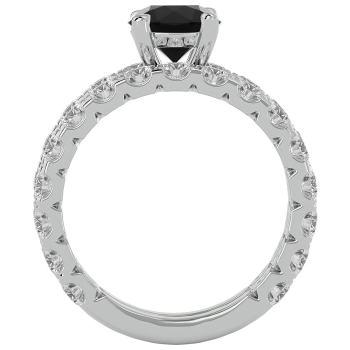 4 Carat Round Black Moissanite Bridal Set In 14 Karat White Gold