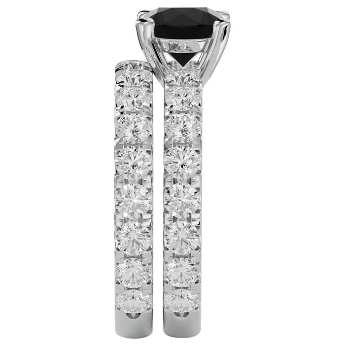 4 Carat Round Black Moissanite Bridal Set In 14 Karat White Gold
