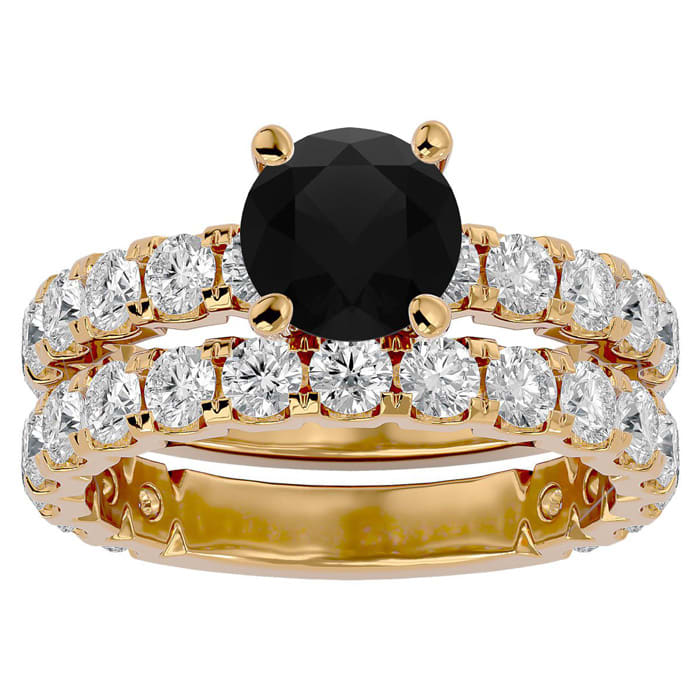 4 Carat Round Black Moissanite Bridal Set In 14 Karat Yellow Gold