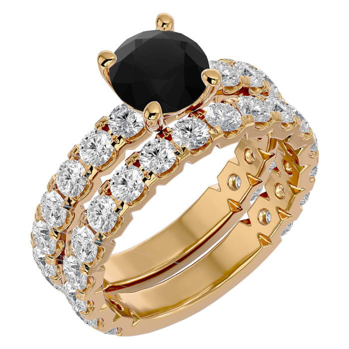 4 Carat Round Black Moissanite Bridal Set In 14 Karat Yellow Gold