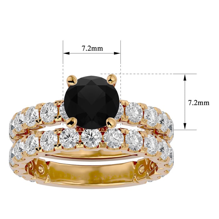 4 Carat Round Black Moissanite Bridal Set In 14 Karat Yellow Gold