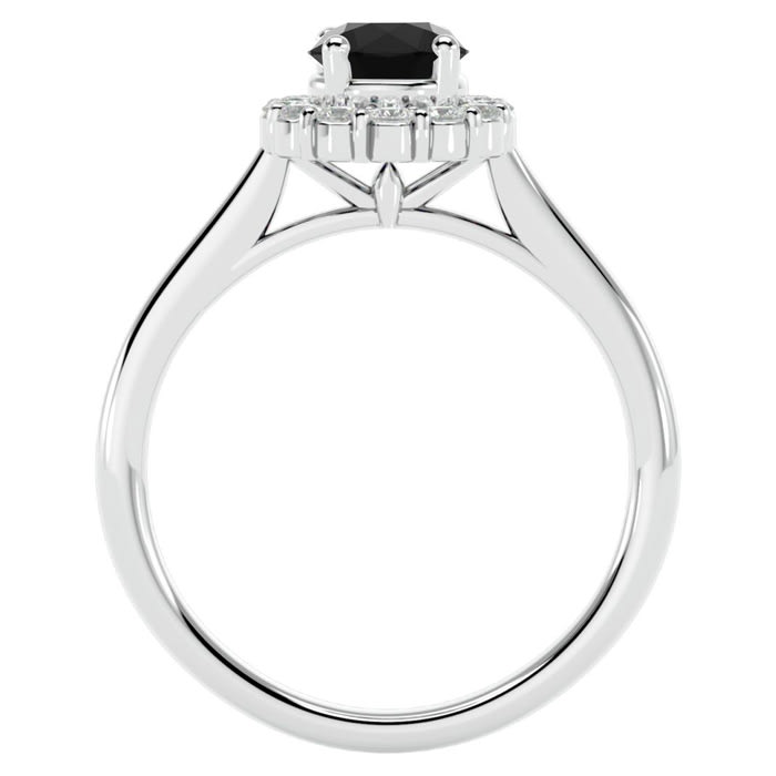 1 Carat Halo Black Moissanite Engagement Ring In 14 Karat White Gold