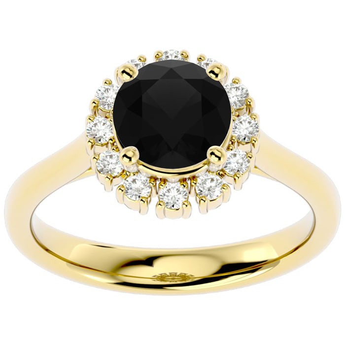 1 3/4 Carat Halo Black Moissanite Engagement Ring In 14 Karat Yellow Gold