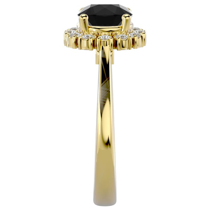 1 3/4 Carat Halo Black Moissanite Engagement Ring In 14 Karat Yellow Gold