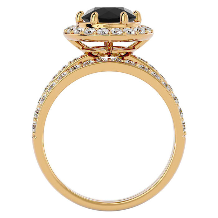 2 1/2 Carat Black Moissanite Halo Bridal Set In 14 Karat Yellow Gold With 1 1/2 Carat Center Moissanite