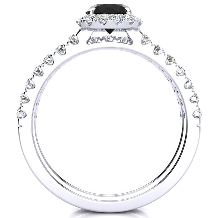1 Carat Round Black Moissanite Halo Bridal Set In 14 Karat White Gold