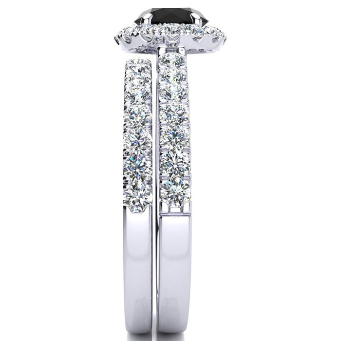 1 1/2 Carat Round Black Moissanite Halo Bridal Set In 14 Karat White Gold