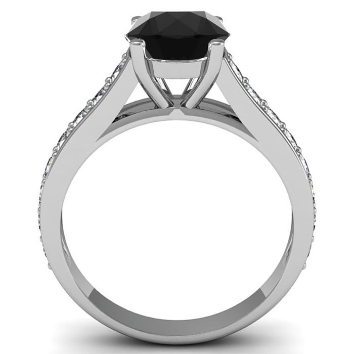 2 Carat Round Shape Black Moissanite Engagement Ring In 14 Karat White Gold