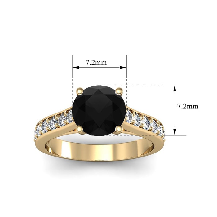 2 Carat Round Shape Black Moissanite Engagement Ring In 14 Karat Yellow Gold