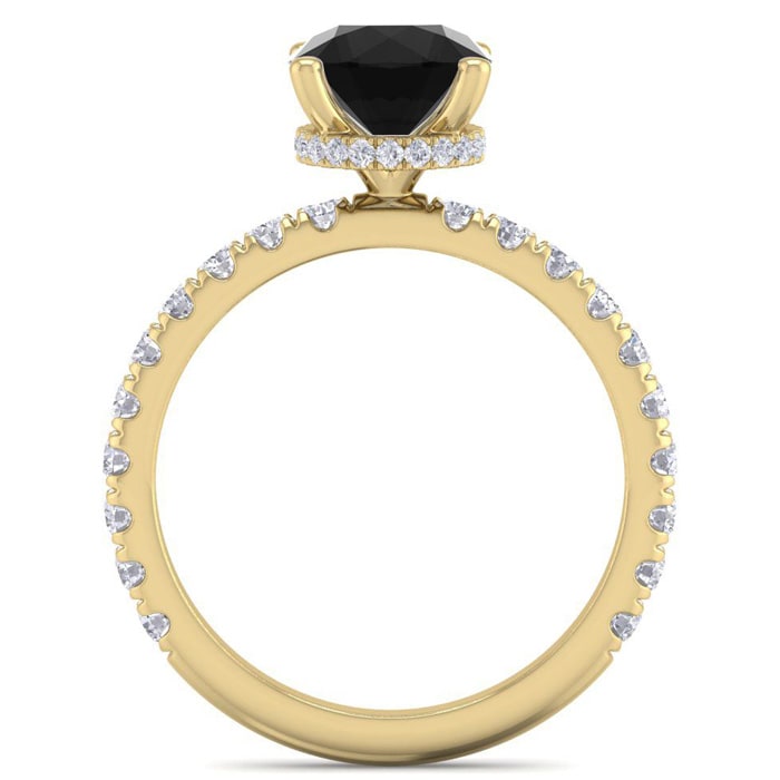 2 Carat Round Shape Hidden Halo Black Moissanite Engagement Ring In 14 Karat Yellow Gold
