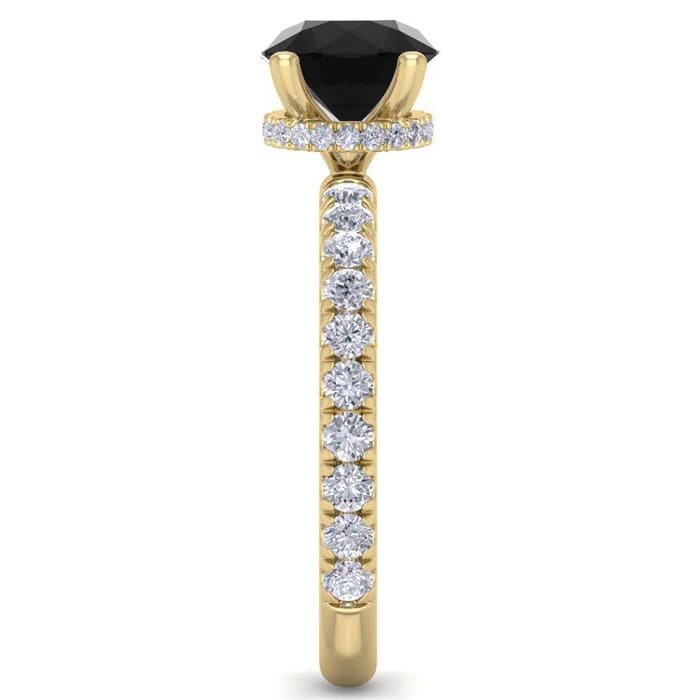 2 Carat Round Shape Hidden Halo Black Moissanite Engagement Ring In 14 Karat Yellow Gold