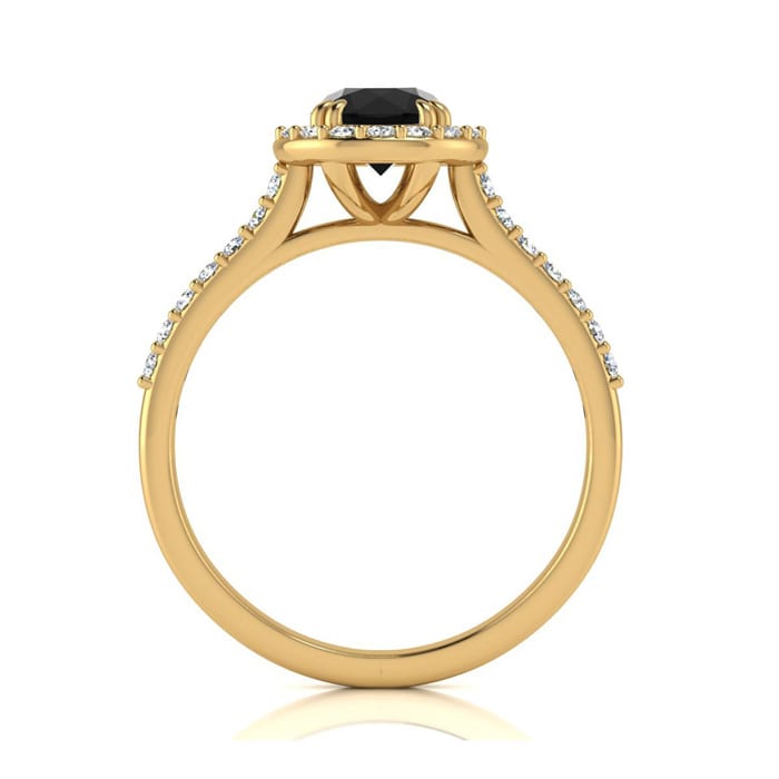 1 Carat Round Shape Halo Black Moissanite Engagement Ring In 14 Karat Yellow Gold