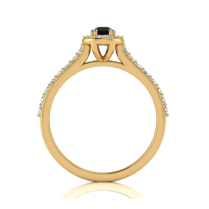 1/2 Carat Round Shape Halo Black Moissanite Engagement Ring In 14 Karat Yellow Gold
