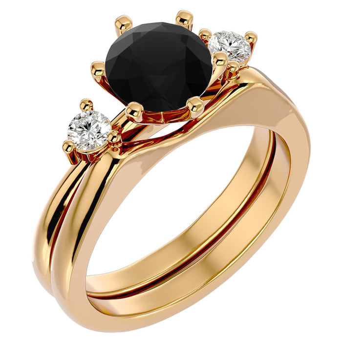 1 1/2 Carat Black Moissanite Solitaire Ring With 1/5 Carat Enhancer In 14 Karat Yellow Gold