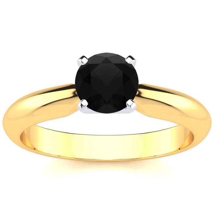 3/4 Carat Black Moissanite Solitaire Engagement Ring In 14 Karat Yellow Gold