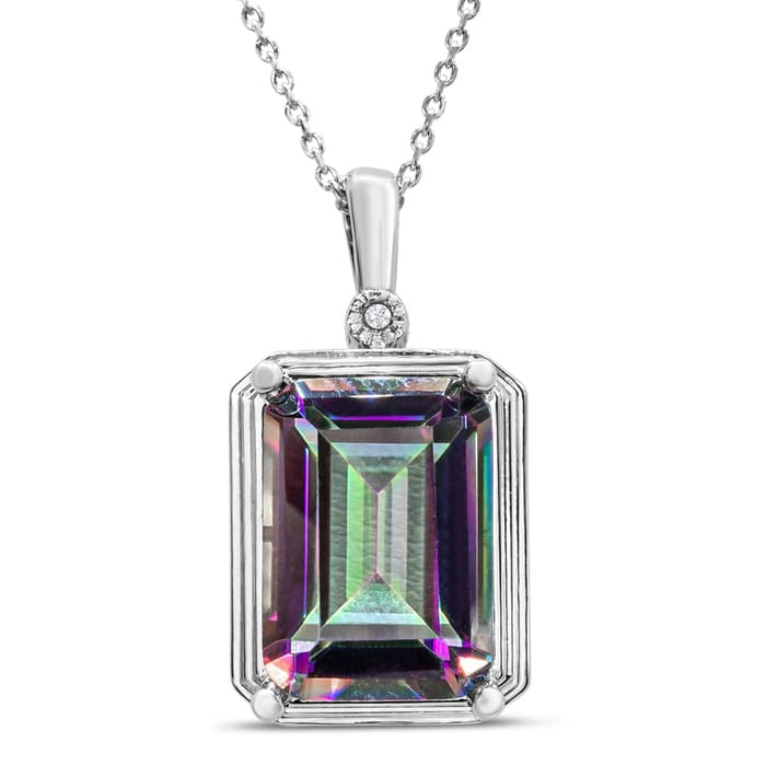 10 Carat Mystic Topaz Necklace With Diamond, 18 Inches