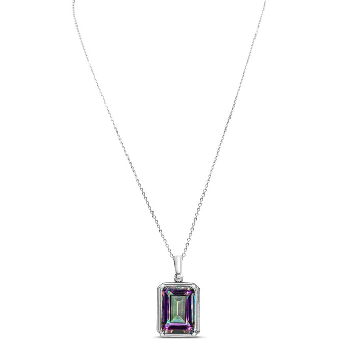 10 Carat Mystic Topaz Necklace With Diamond, 18 Inches