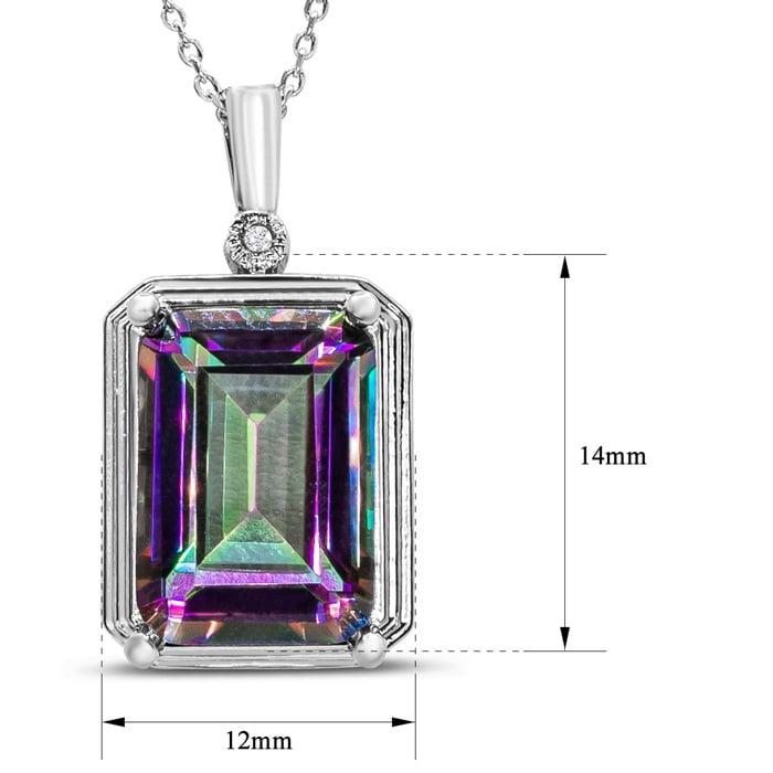 10 Carat Mystic Topaz Necklace With Diamond, 18 Inches