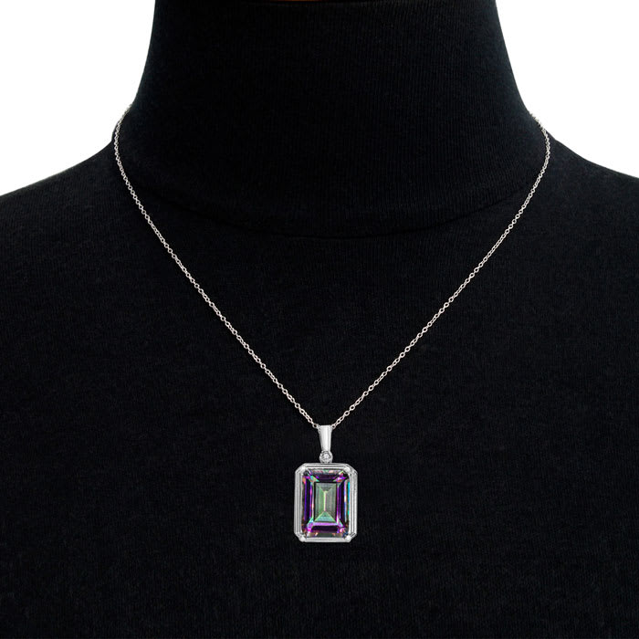 10 Carat Mystic Topaz Necklace With Diamond, 18 Inches