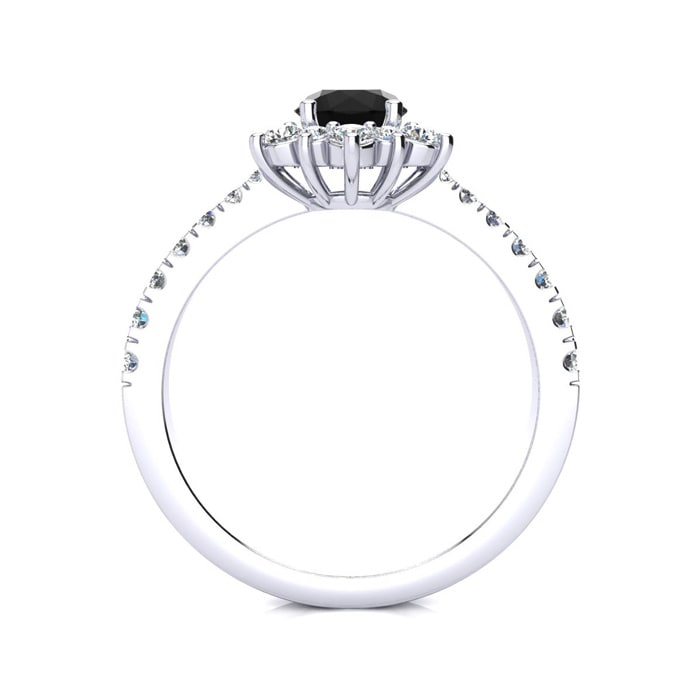 2 Carat Round Shape Flower Halo Black Diamond Engagement Ring In 14K White Gold