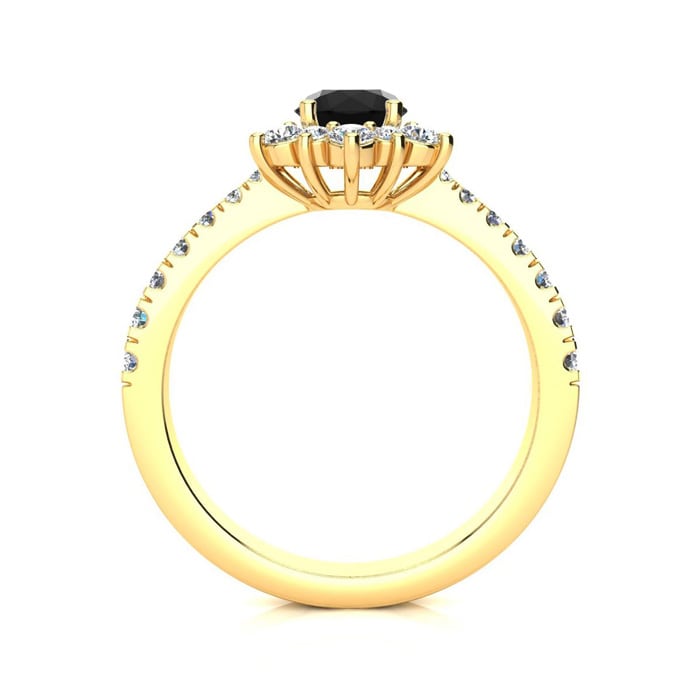 2 Carat Round Shape Flower Halo Black Diamond Engagement Ring In 14K Yellow Gold