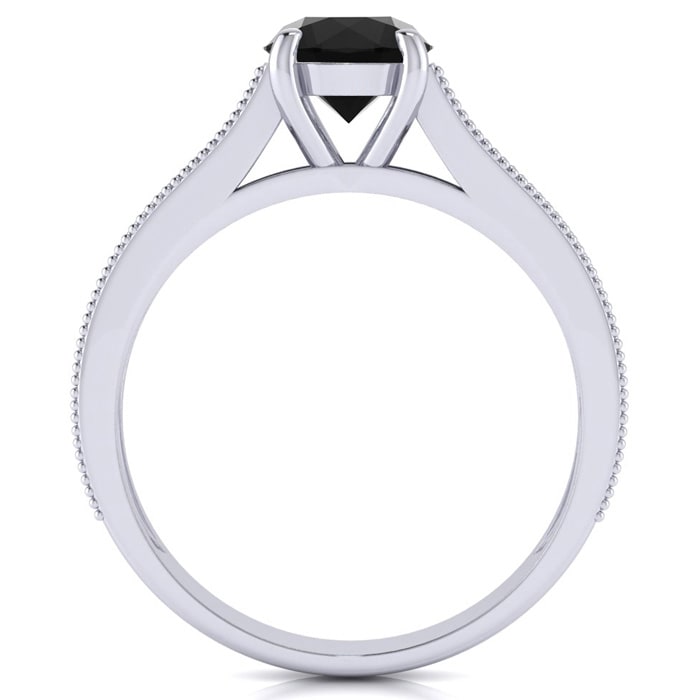 1 1/2 Carat Round Shape Black Diamond Engagement Ring In 14 Karat White Gold