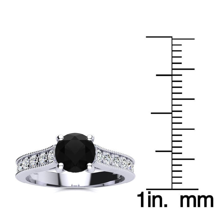 1 1/2 Carat Round Shape Black Diamond Engagement Ring In 14 Karat White Gold