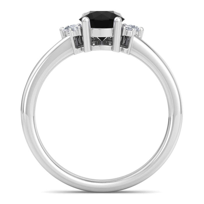 1 Carat Black Diamond Engagement Ring With Crown In 14 Karat White Gold