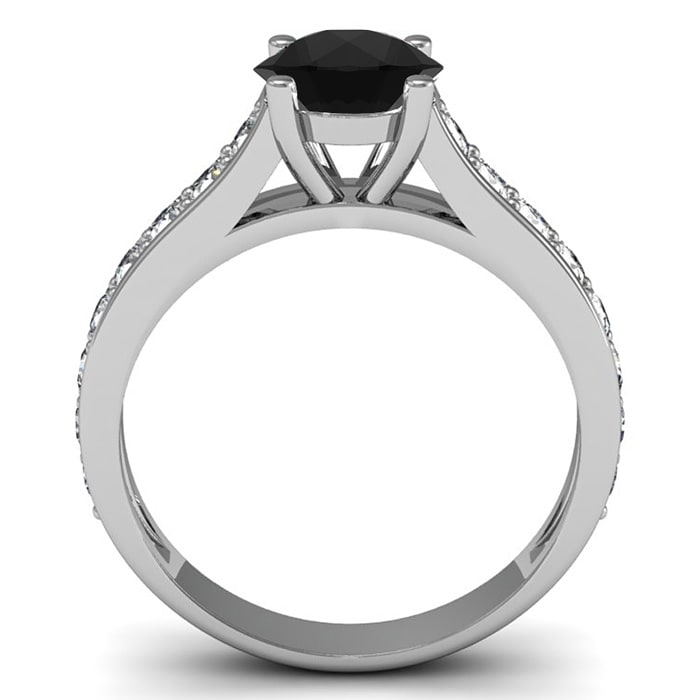1 1/2 Carat Round Shape Black Diamond Engagement Ring In 14 Karat White Gold