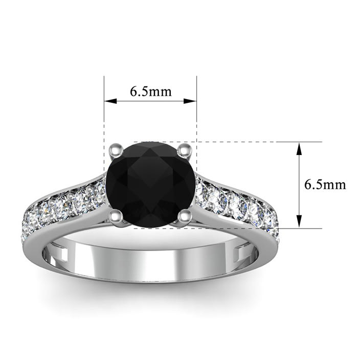 1 1/2 Carat Round Shape Black Diamond Engagement Ring In 14 Karat White Gold
