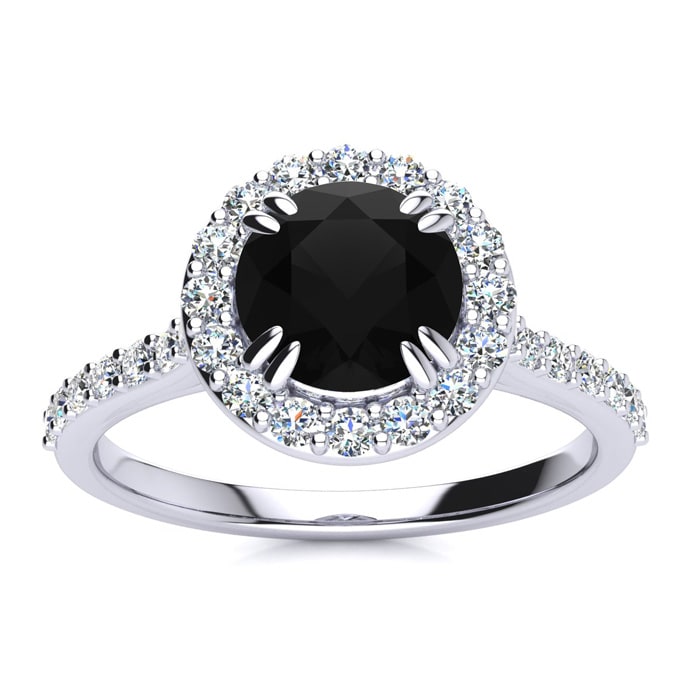 1 1/4 Carat Round Shape Halo Black Diamond Engagement Ring In 14 Karat White Gold